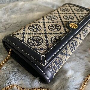 Tory Burch Wallet on Chain Clutch T-Monogram Jacquard